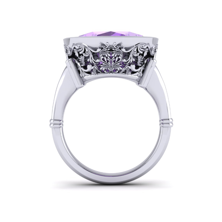 Amethyst ring through finger view