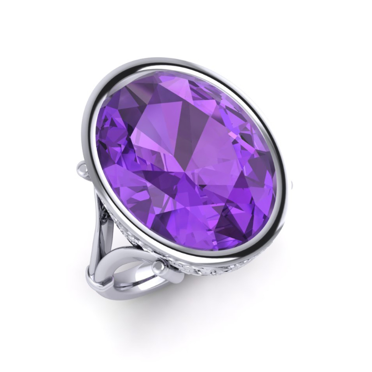 Baroque Amethyst Silver Ring perspective view, bespoke jewellery CAD design by Jesper Tillqvist
