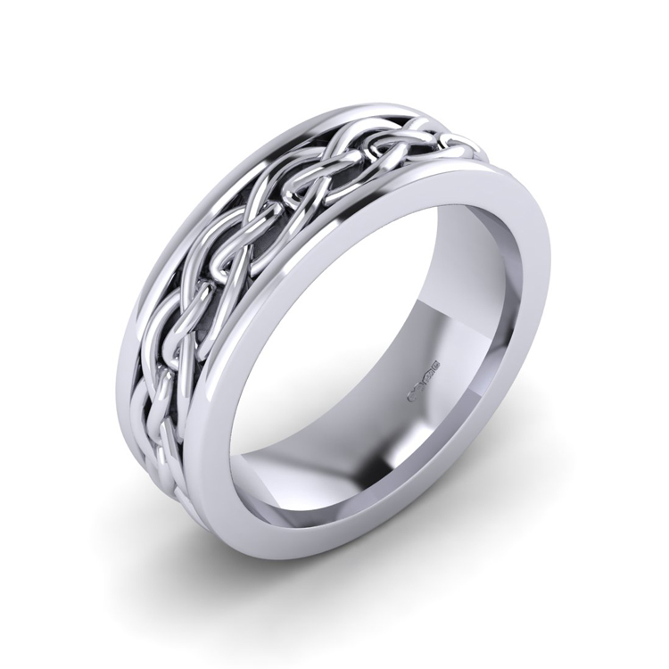 Celtic Braid Sleeve Platinum Wedding Ring perspective view, bespoke jewellery CAD design by Jesper Tillqvist