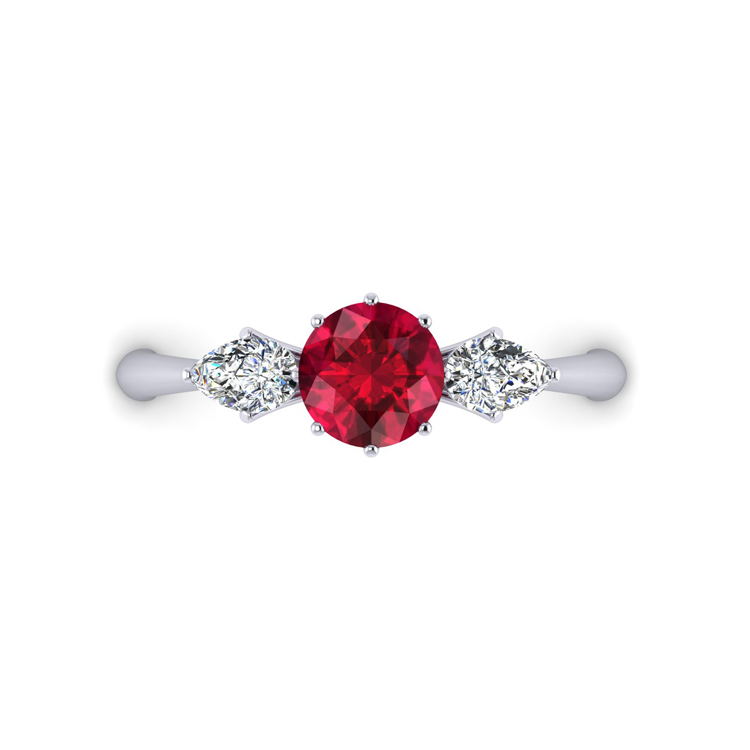Crown Ruby and Diamond Platinum Engagement Ring Looking Down View