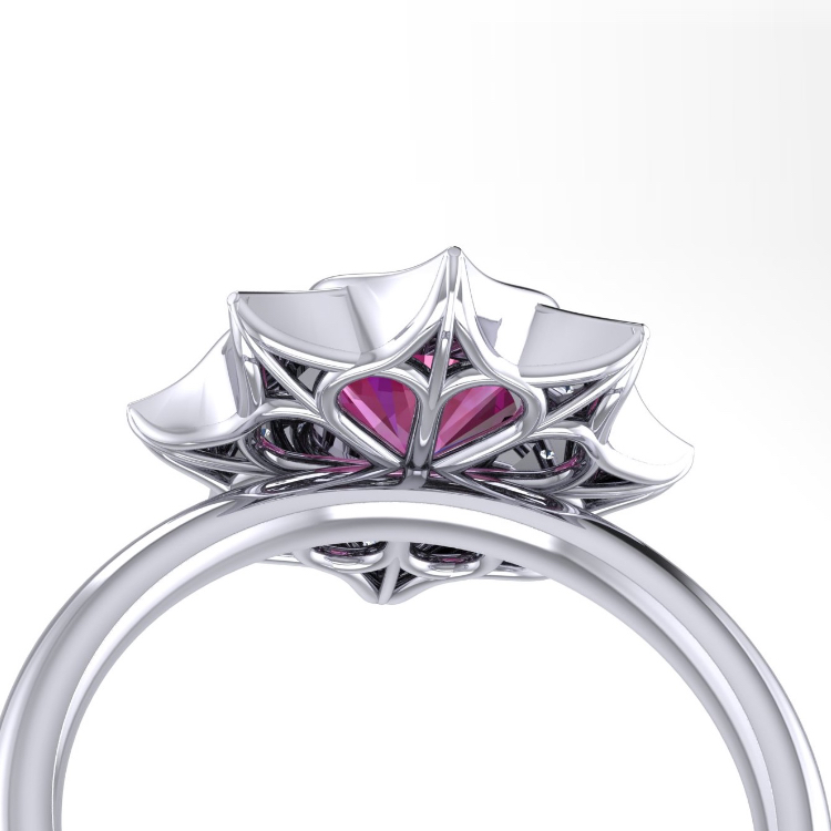Platinum Sapphire and Diamond Flower Ring Underneath View