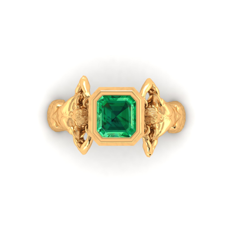 24ct Gold Emerald Sea Ring Looking Down View