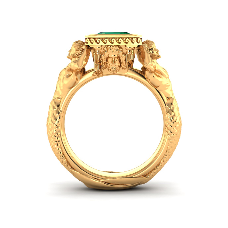 24ct Gold Emerald Sea Ring Through Finger View side a