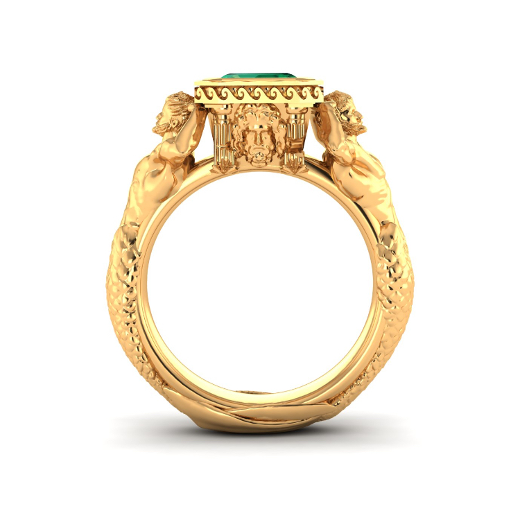 24ct Gold Emerald Sea Ring Through Finger View side b