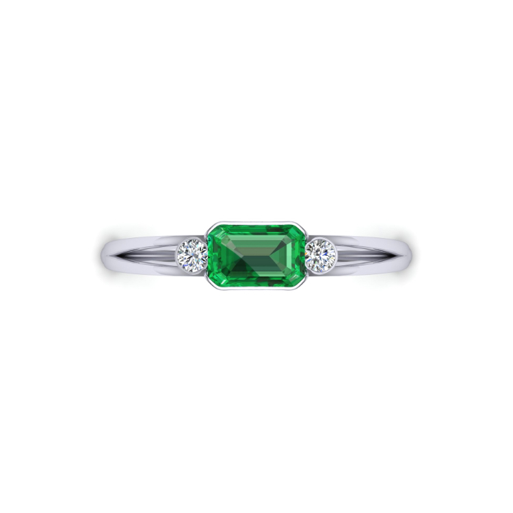 Modern Emerald Platinum Ring Looking down View