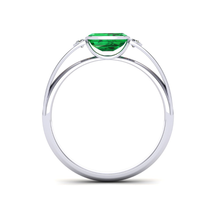 Modern Emerald Platinum Ring Through Finger View