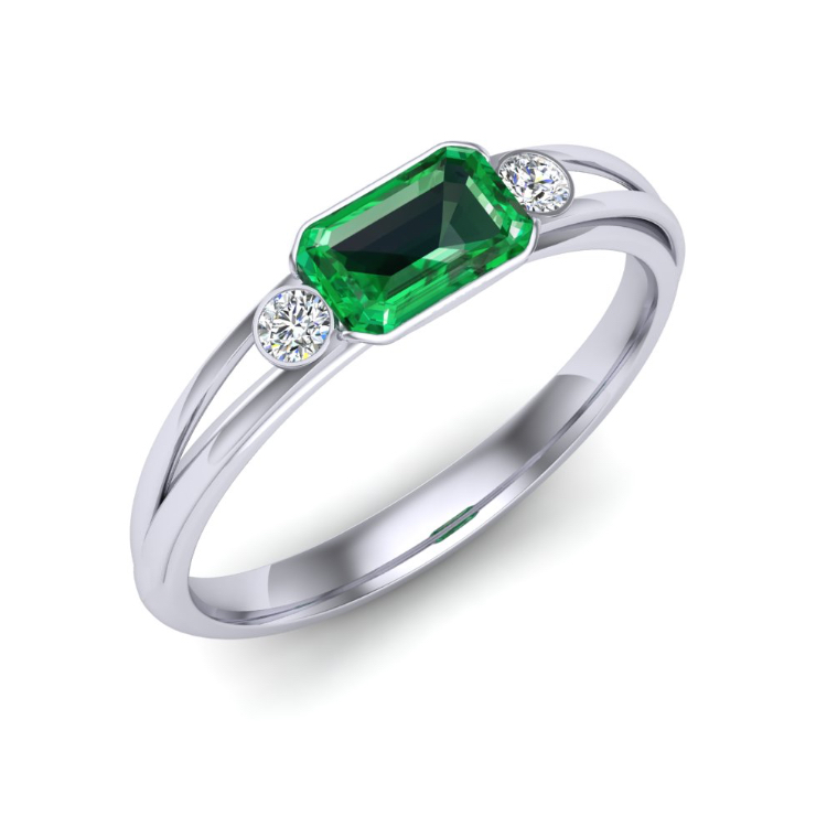 Modern Emerald and Diamond Platinum Ring perspective view, bespoke jewellery CAD design by Jesper Tillqvist