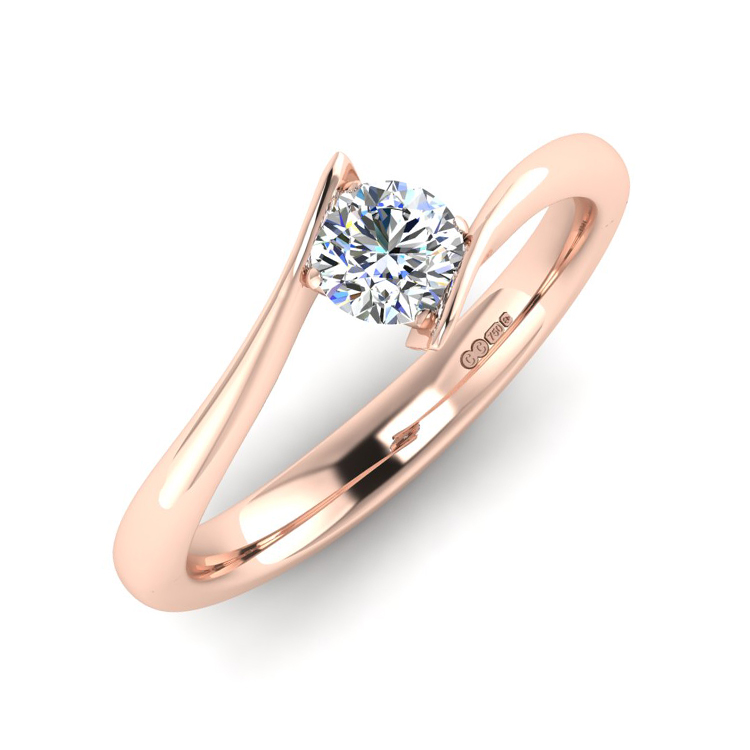 Flick Design Diamond Rose Gold Ring perspective view, bespoke jewellery CAD design by Jesper Tillqvist