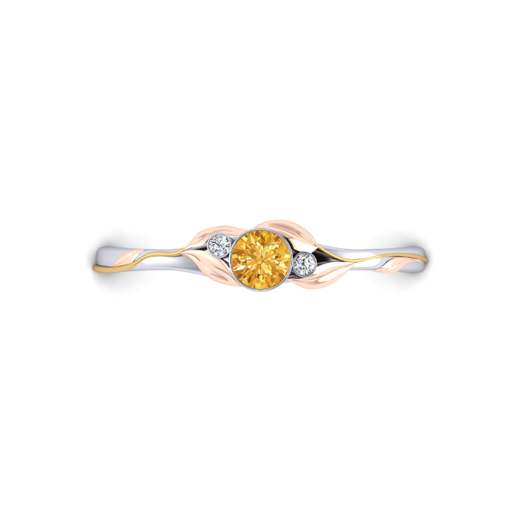 Leafy Platinum with Orange Diamond Ring Looking Down View