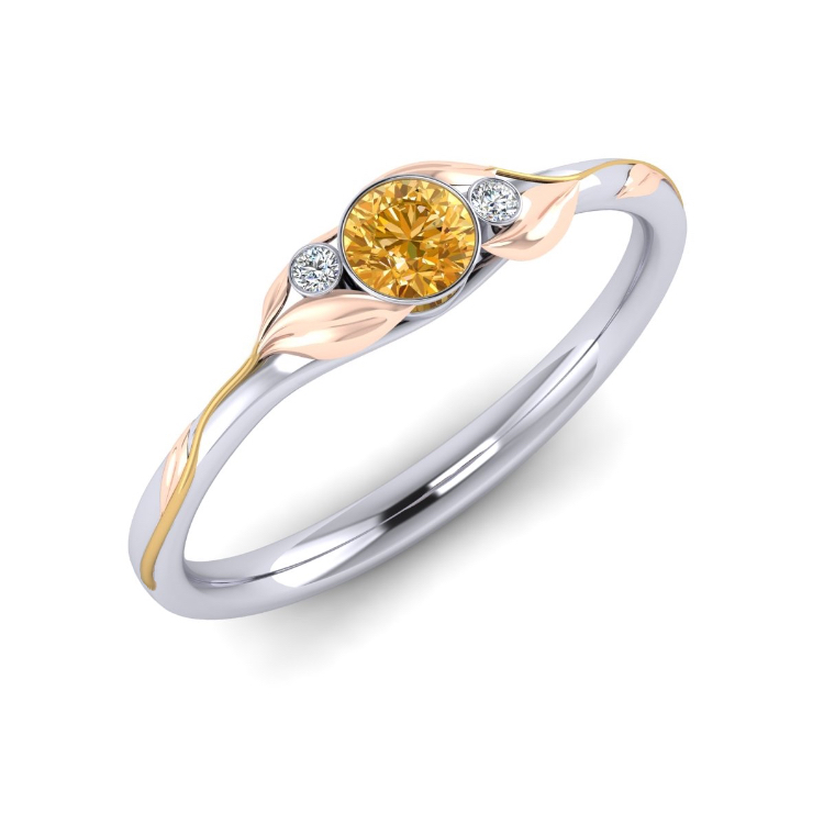 Leafy Platinum with Orange Diamond Ring Perspective View