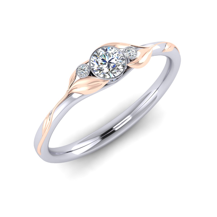 Forest Leaves Platinum and Diamond Ring with Gold Leaves perspective view, bespoke jewellery CAD design by Jesper Tillqvist