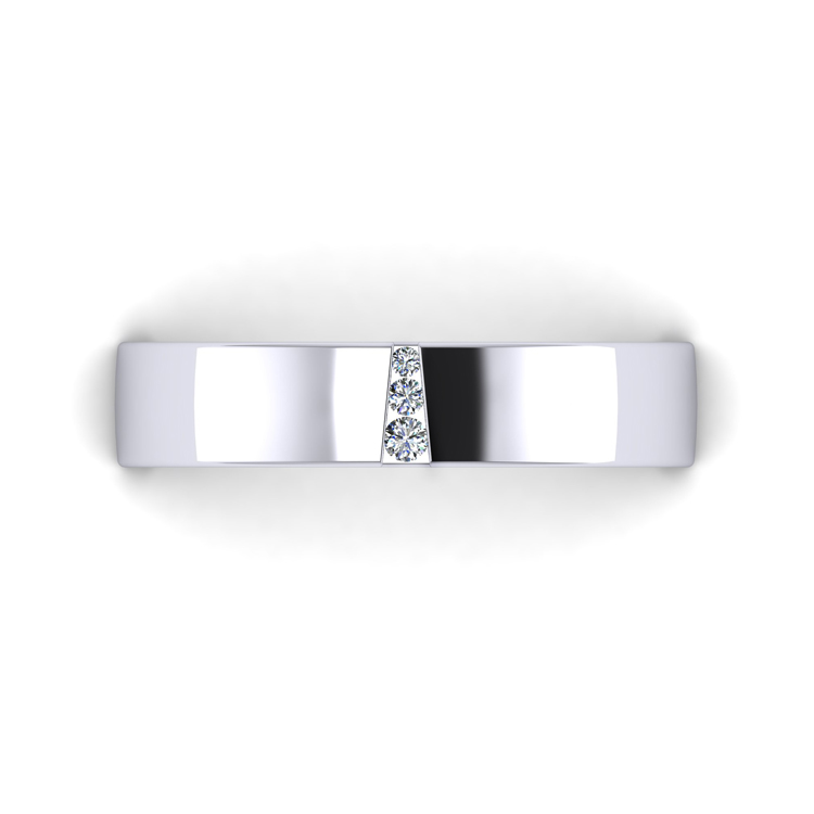 Gents Platinum Three Diamonds Wedding Ring Looking Down View