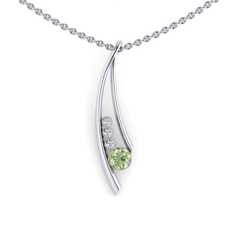 Meadow Peridot and Diamond Platinum Pendant front view, bespoke jewellery CAD design by Jesper Tillqvist
