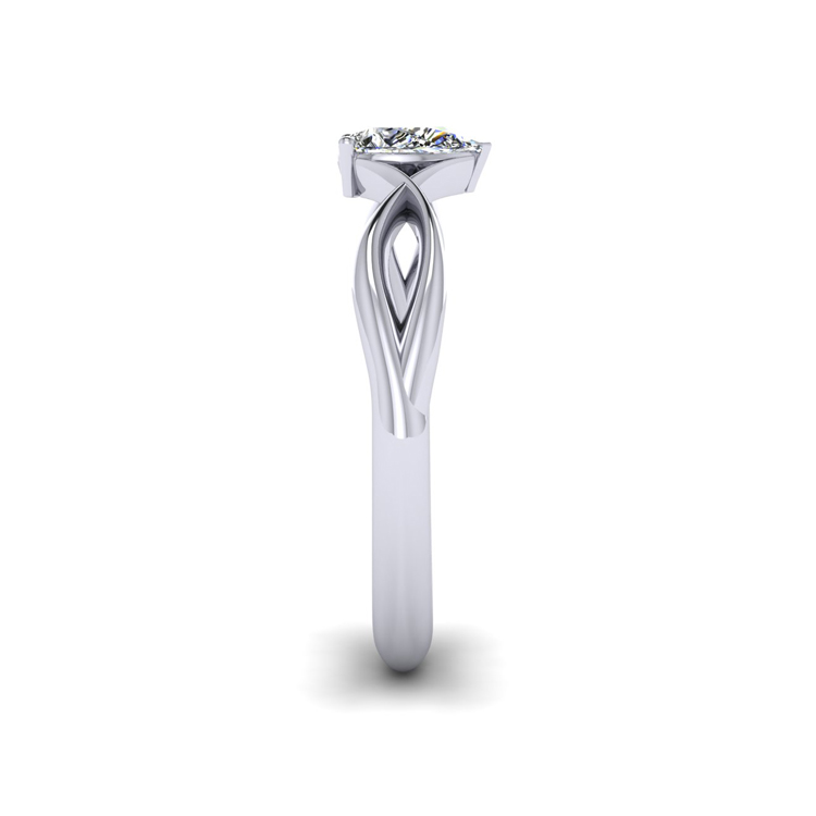 Pear shape Diamond Solitaire Platinum Cross Over Ring Side View