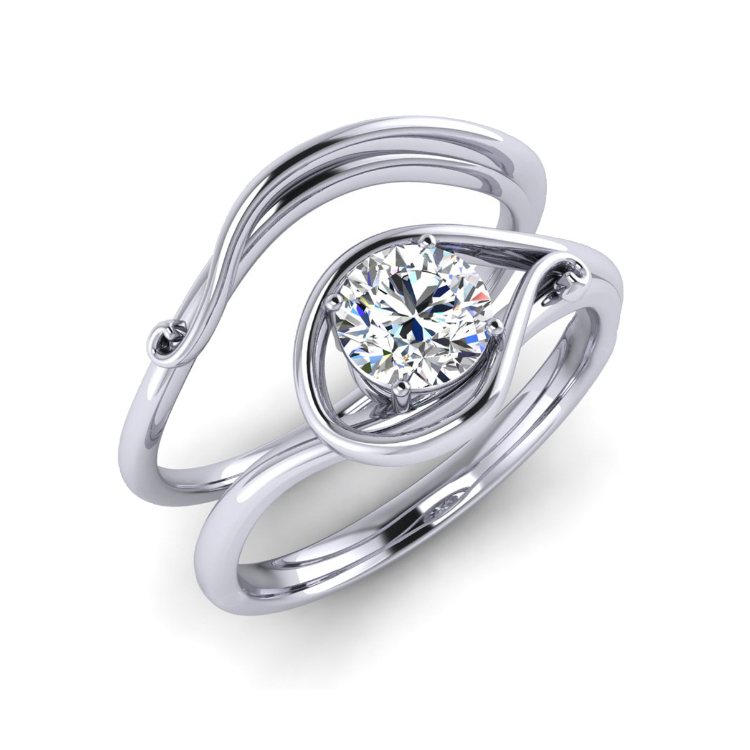Petal Diamond Platinum Fitted Wedding Ring perspective view, bespoke jewellery CAD design by Jesper Tillqvist