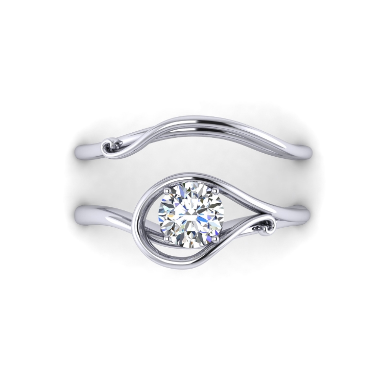 Split fitted platinum petal ring looking down view