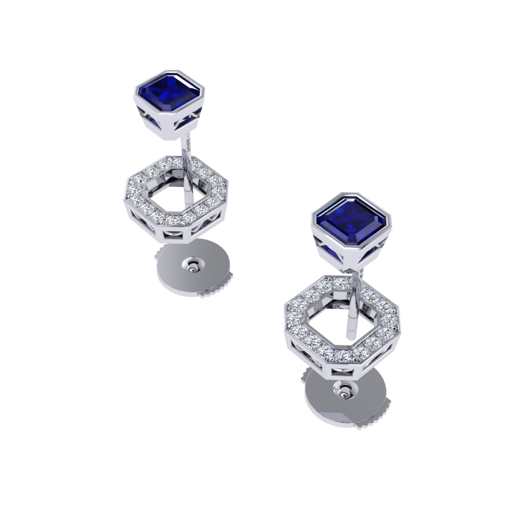 Still image Blue Square Sapphire Platinum Stud Earrings