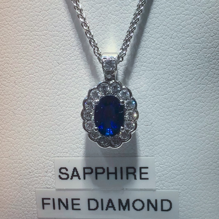 Sapphire and Diamond Cluster Platinum Pendant Photo