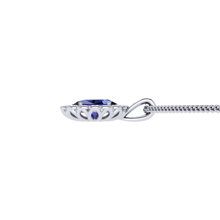 Sapphire and Diamond Cluster Platinum Pendant Side View
