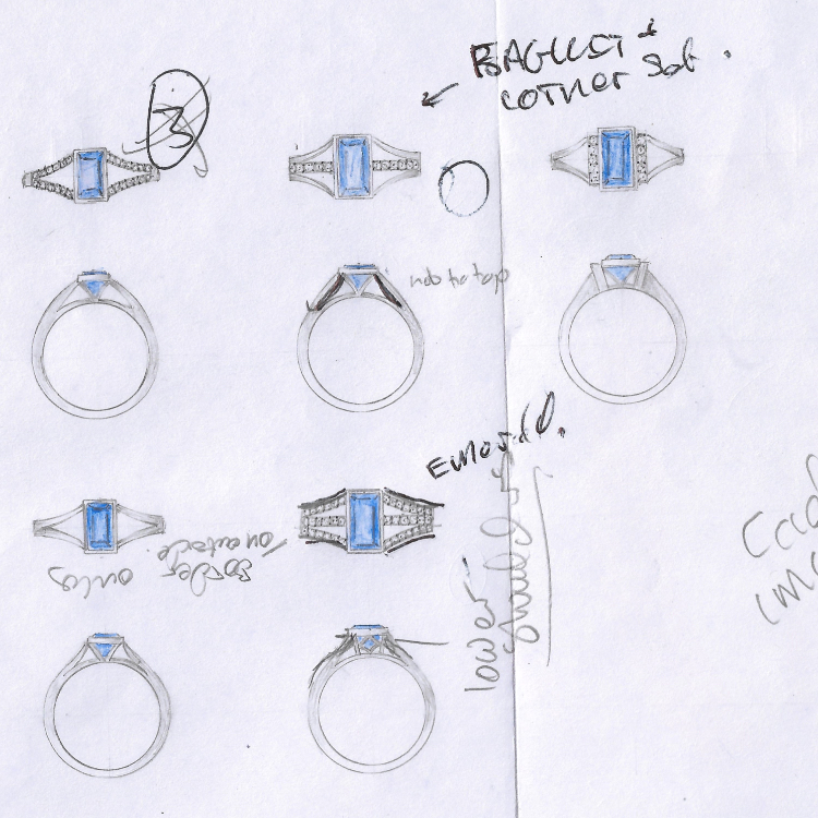 Blue Sapphire Dressring Sketches