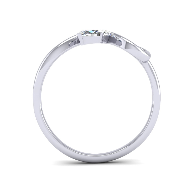 Platinum tendril ring through finger view