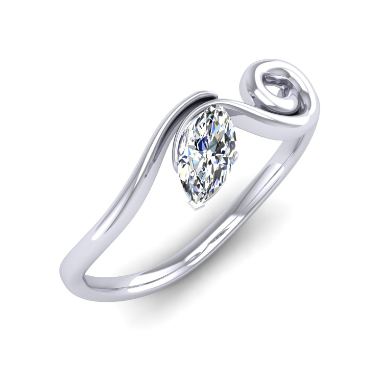 Tendril Marquise Diamond Platinum Ring perspective view, bespoke jewellery CAD design by Jesper Tillqvist