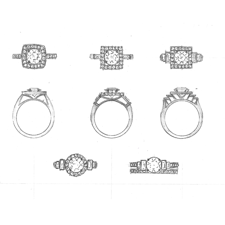 Terraced Diamond Ring Sketch