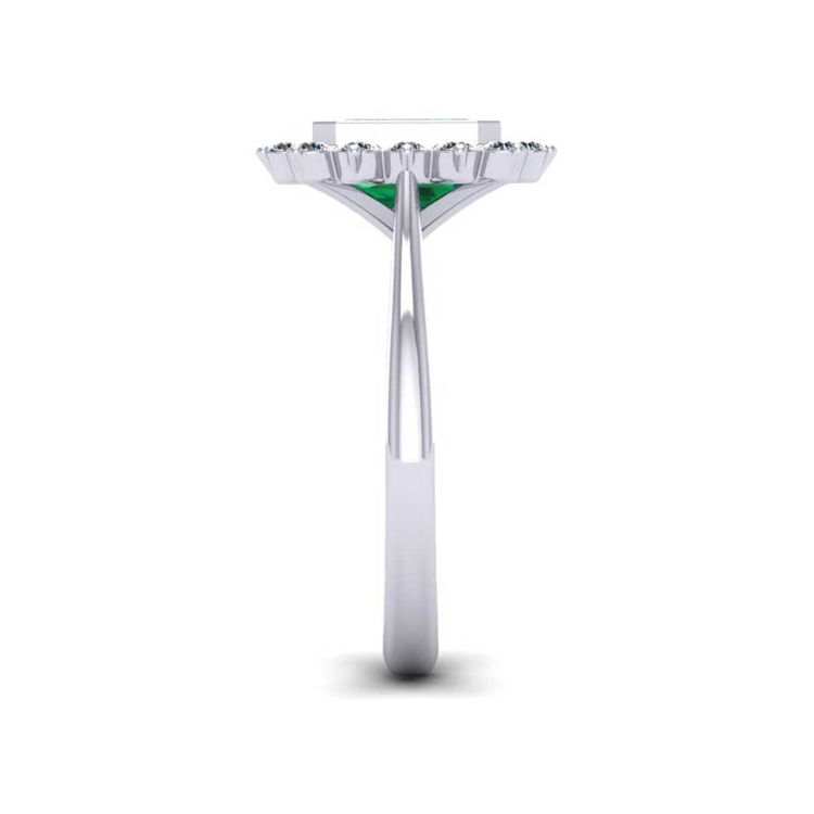 Traditional Emerald and Diamond Platinum Ring Side View